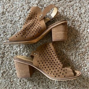 Brown suede strap heels